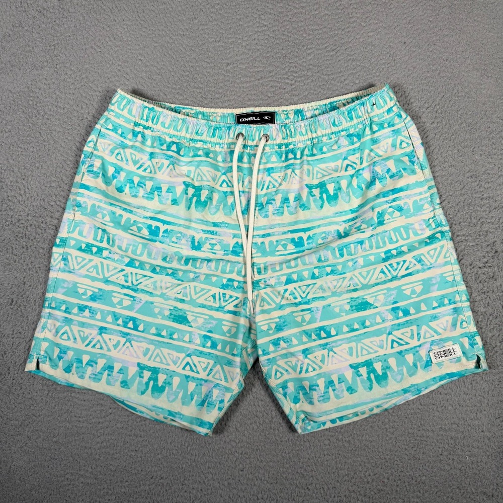 ONeill Shorts Mens 2XL Blue Green Aztec Hybrid Volley Unlined 7" Swim Stretch